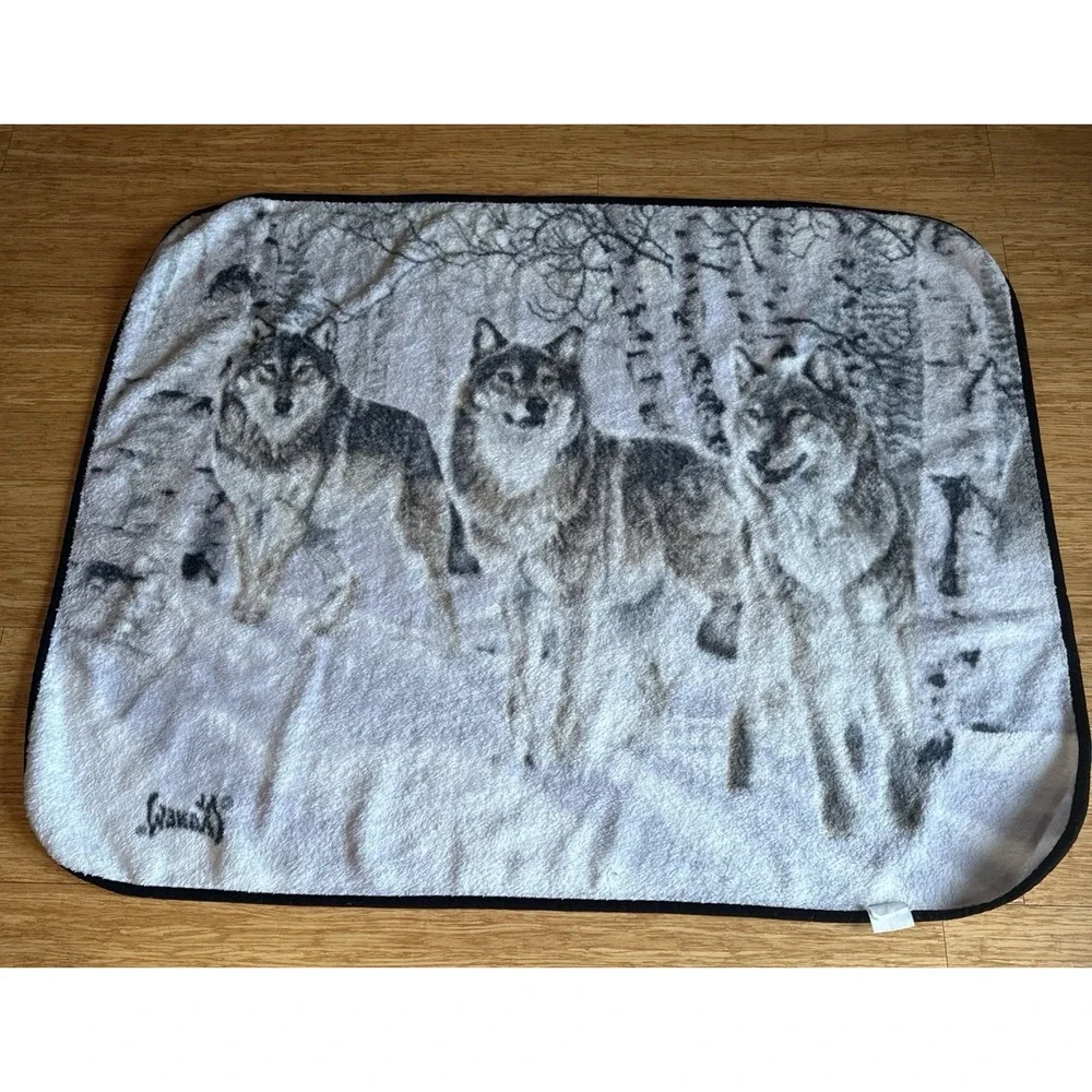 Vintage  AL AGNEW Renegades Wolf Pack Winter Forest Birch Throw Blanket Fleece